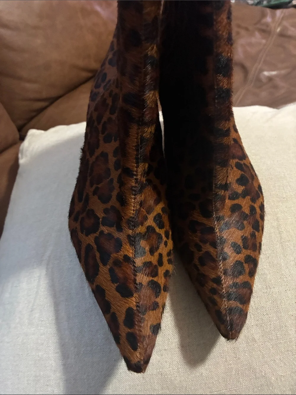 Zara Leopard Animal Print Leather Heeled Ankle Boots size 40